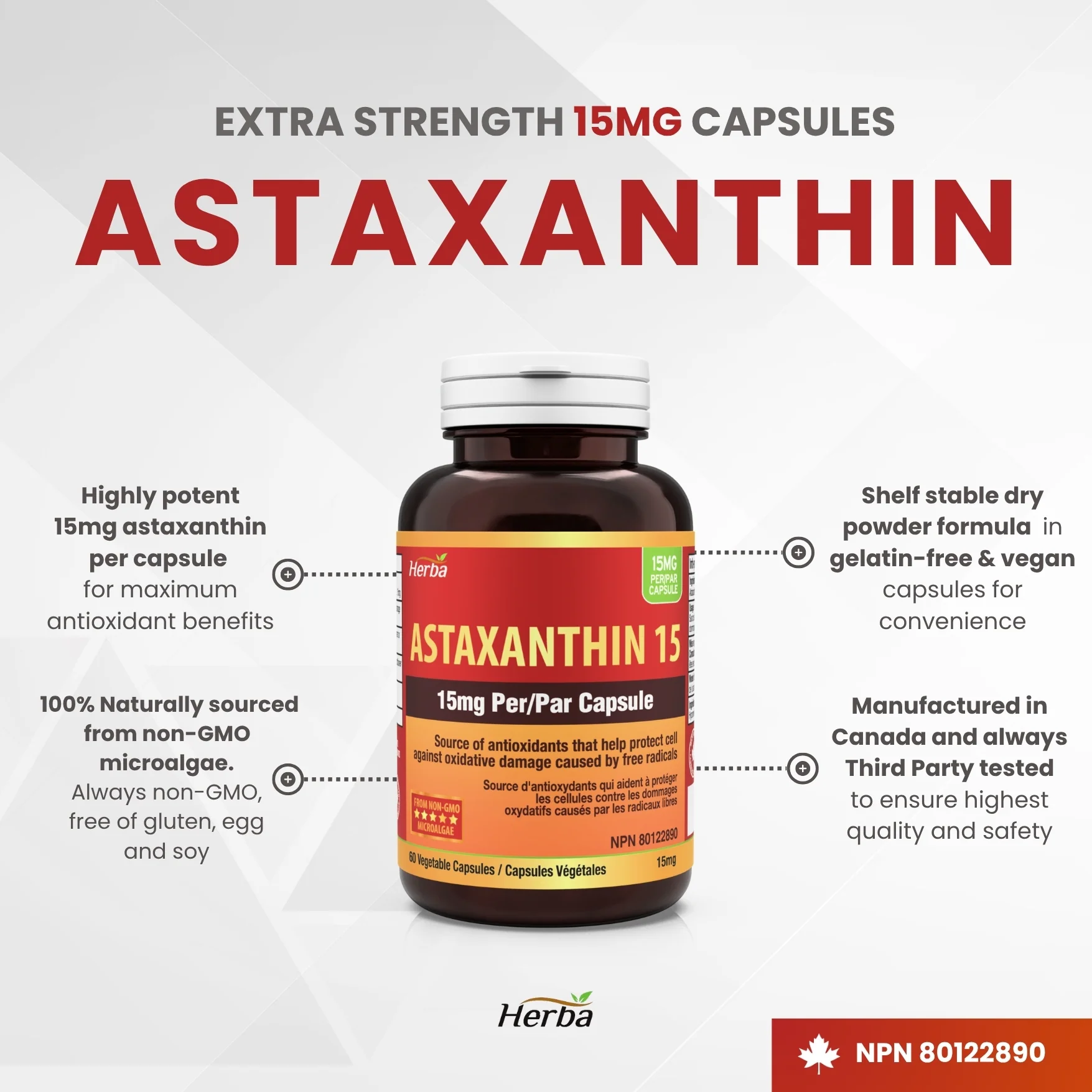 Astaxanthin Supplement 15mg – 60 Vegetable Capsules | Made in Canada - Image 3