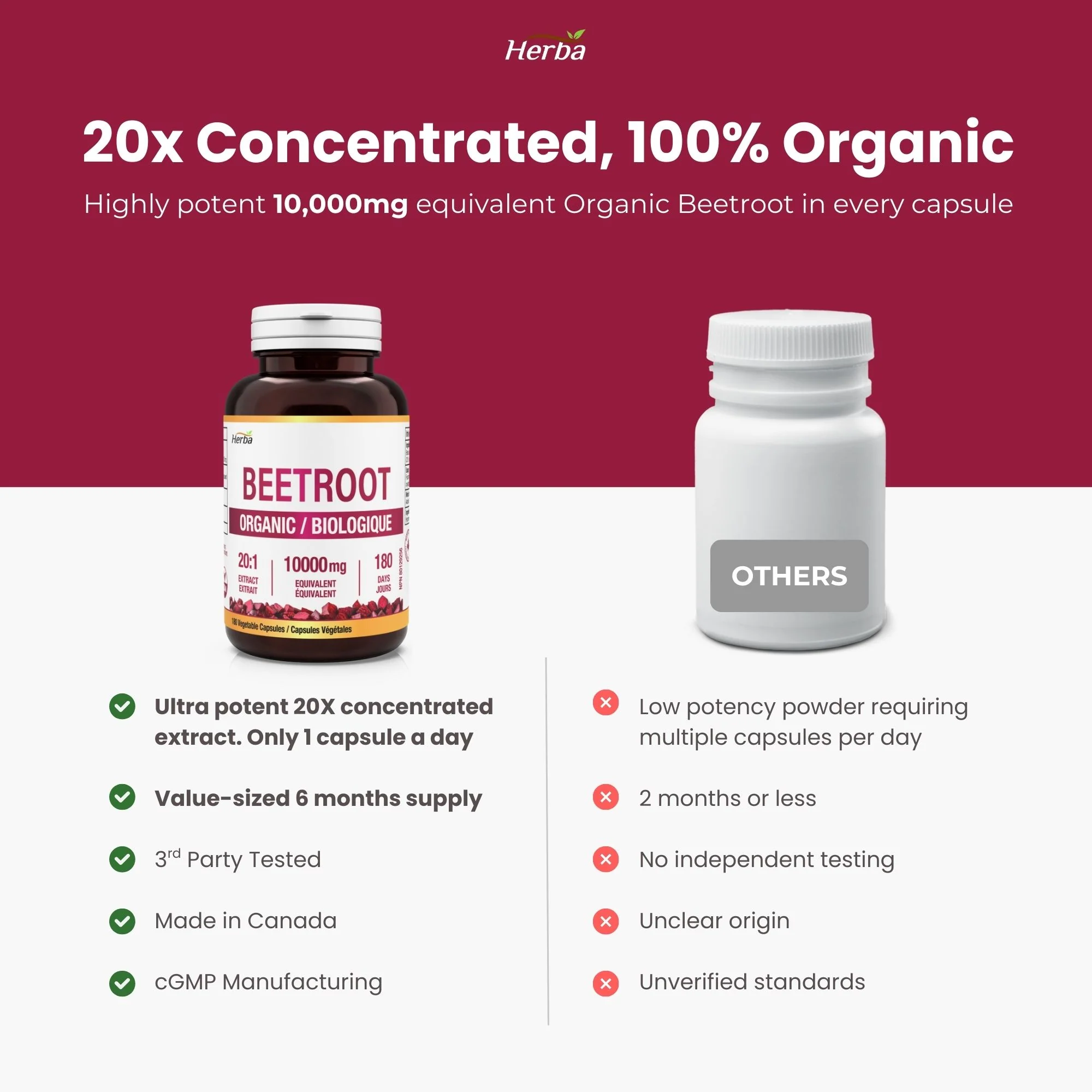 Organic Beet Root Supplement - 180 Capsules | 10,000mg Equivalent - 20:1 Extract Beetroot | Made in Canada - Image 7