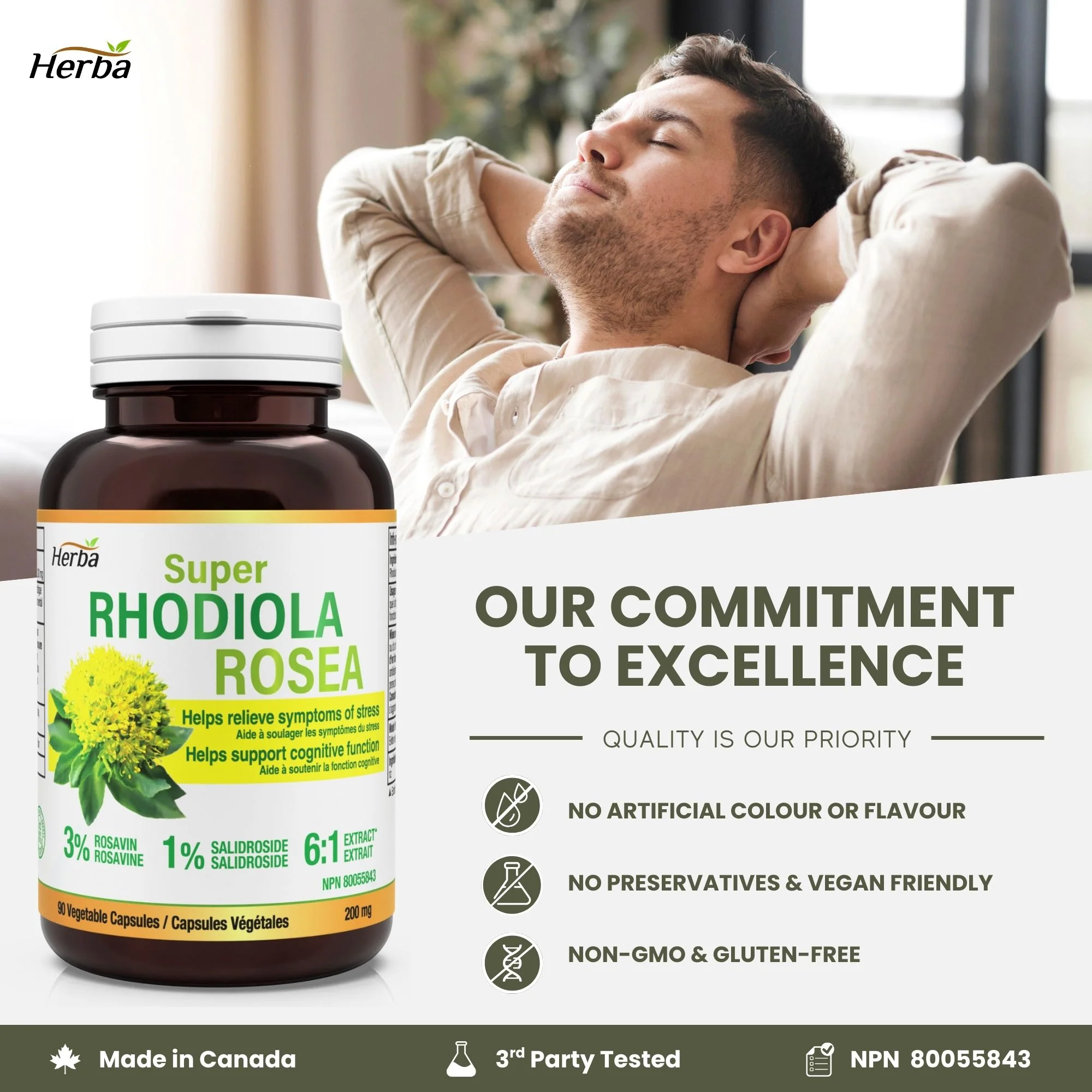 Rhodiola Rosea Supplement 200mg - 90 Vegetable Capsules | Made in Canada – 3% Rosavins and 1% Salidrosides - Image 8